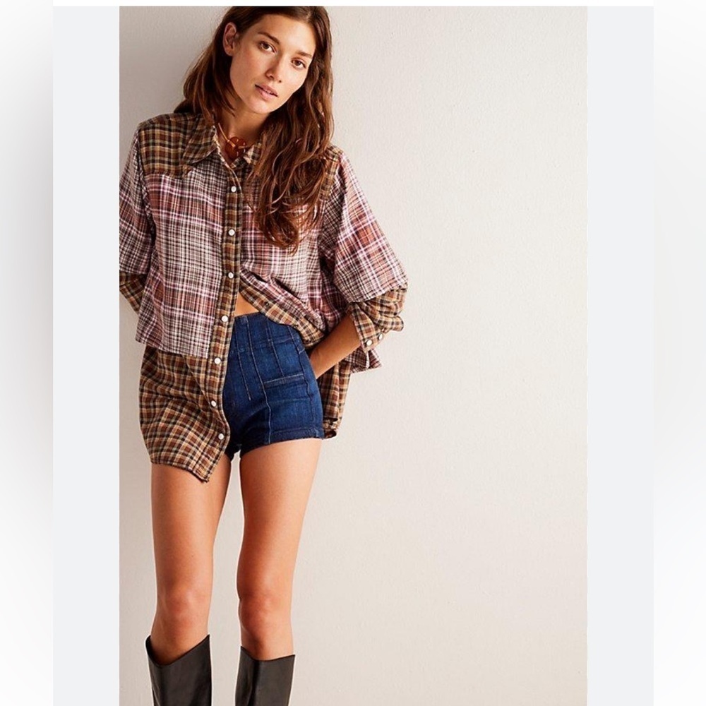 Free People Layer it Up Plaid Top Size Large NWT
